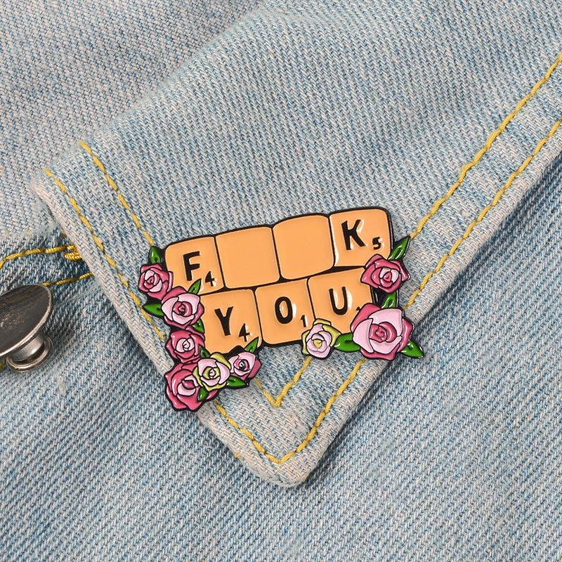 Pink Flower Enamel Pin For Men Cartoon Brooch