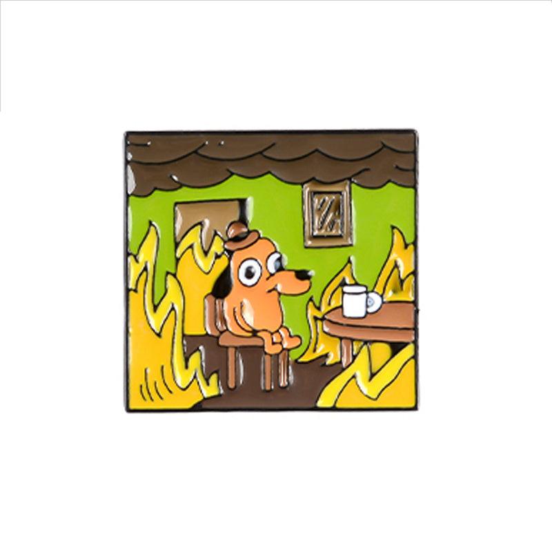 Yellow Dog Brooch House On Fire