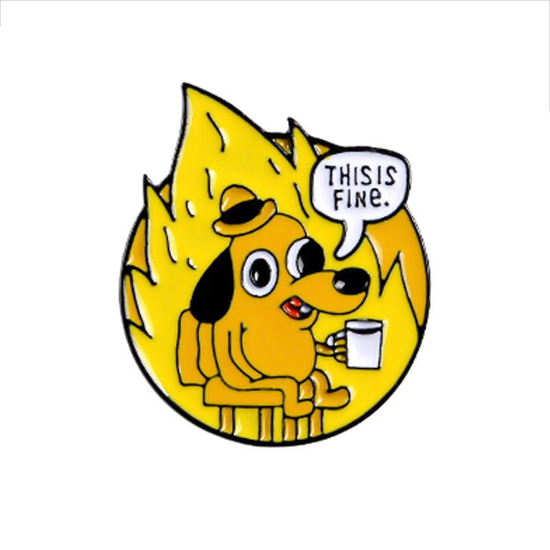 Yellow Dog Brooch House On Fire