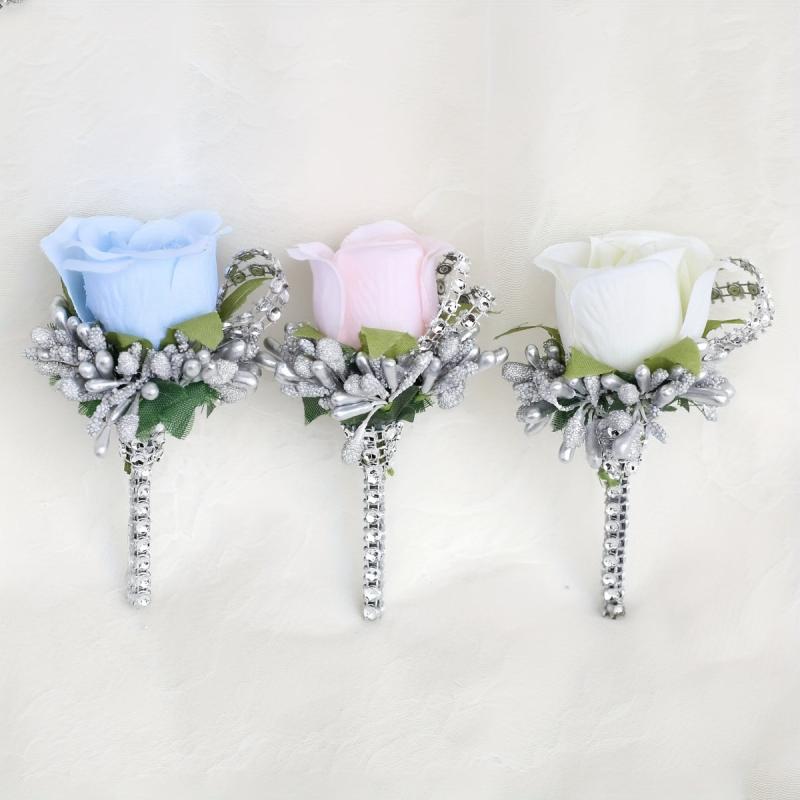Flower Shaped Brooch Wedding Groom Bridal Pin Rose Groomsmen Bridesm