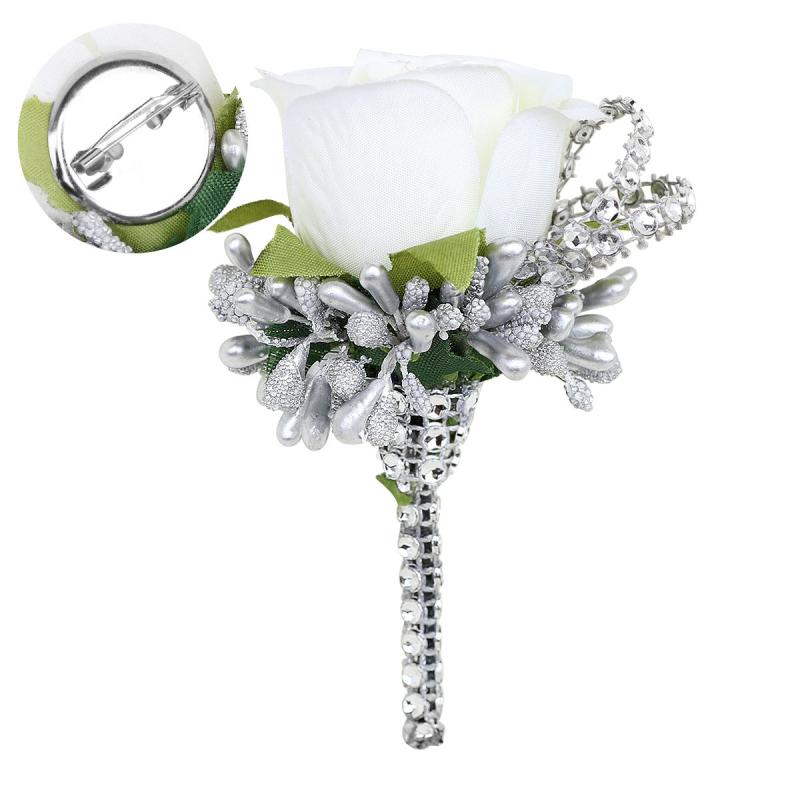 Flower Shaped Brooch Wedding Groom Bridal Pin Rose Groomsmen Bridesm