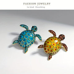 Men's Vintage Enamel Turtle Brooch Diamond Animal Pin