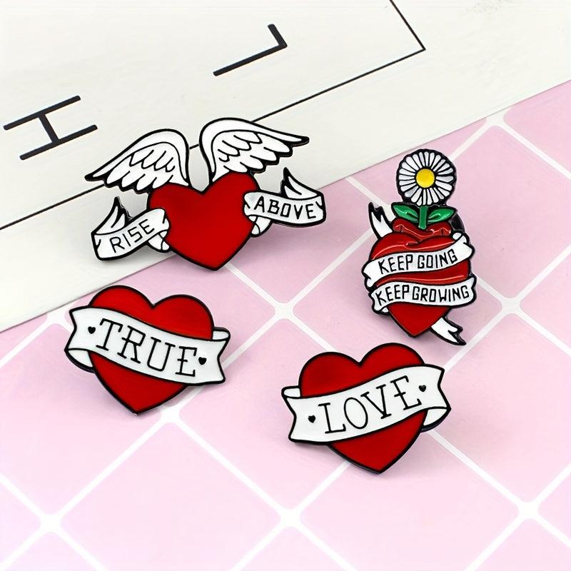 Red Heart Skull Brooch Forever Together Pin Badge