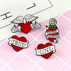 Red Heart Skull Brooch Forever Together Pin Badge