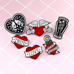 Red Heart Skull Brooch Forever Together Pin Badge