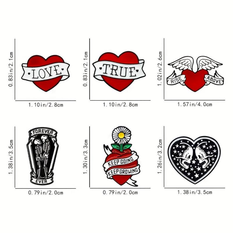 Red Heart Skull Brooch Forever Together Pin Badge