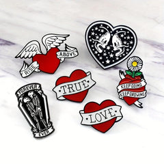 Red Heart Skull Brooch Forever Together Pin Badge