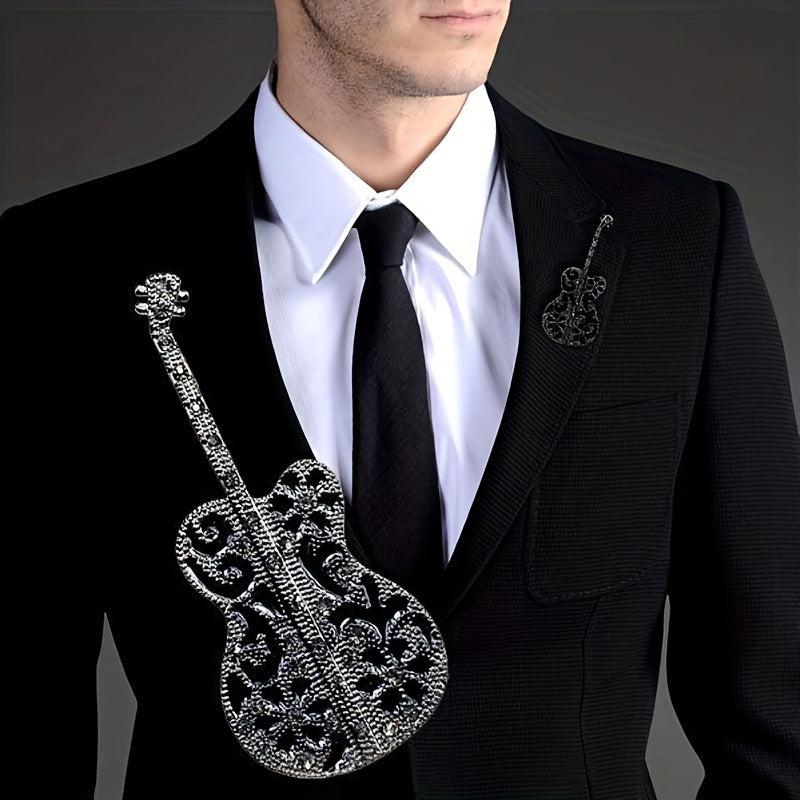 Men's Vintage Guitar Violin Brooch Instrument Pin Badge
