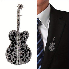 Men's Vintage Guitar Violin Brooch Instrument Pin Badge