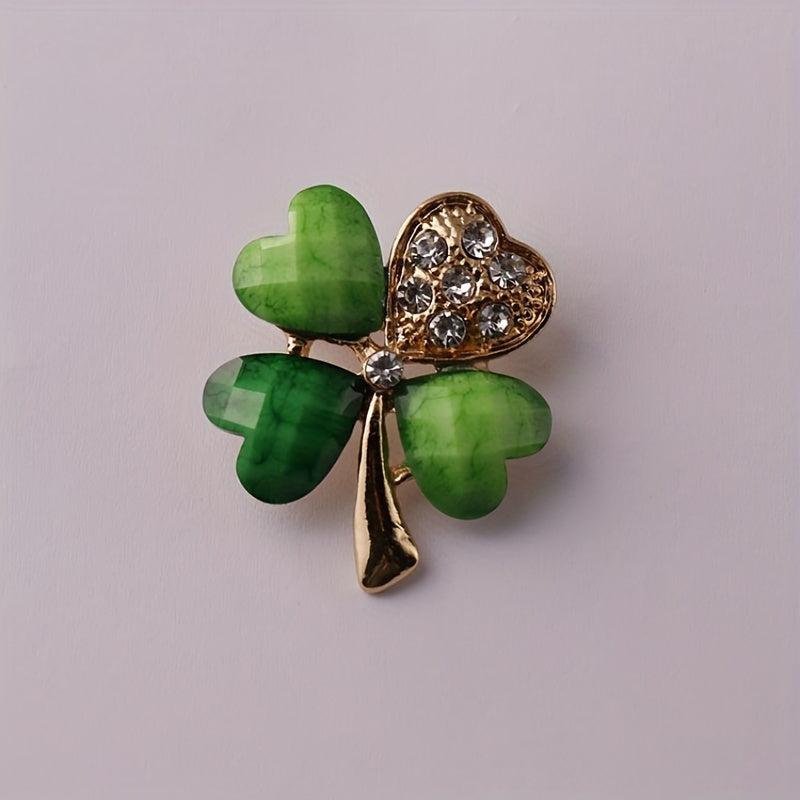 Green Clover Crystal Brooch Lapel Pins For Men