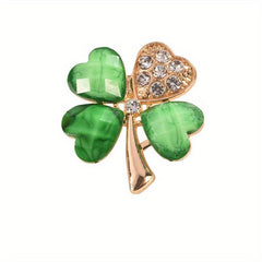 Green Clover Crystal Brooch Lapel Pins For Men