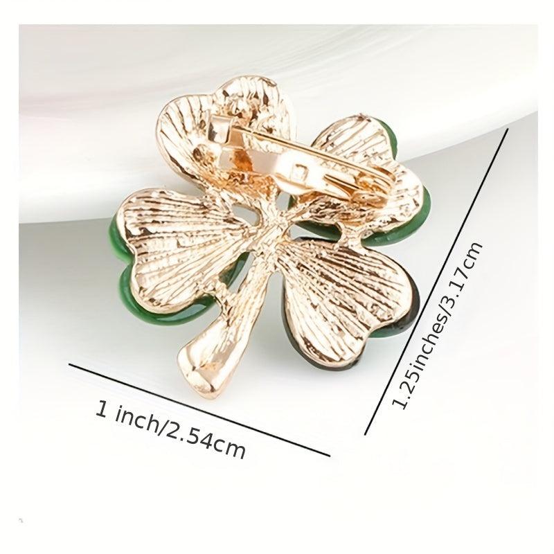 Green Clover Crystal Brooch Lapel Pins For Men
