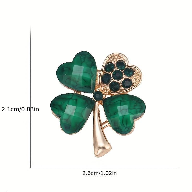 Green Clover Crystal Brooch Lapel Pins For Men