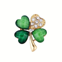 Green Clover Crystal Brooch Lapel Pins For Men