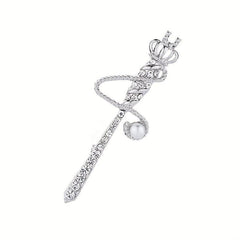 Men's Rhinestone Crown Scepter Brooch Clothing Accessory