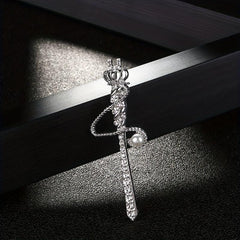 Men's Rhinestone Crown Scepter Brooch Clothing Accessory