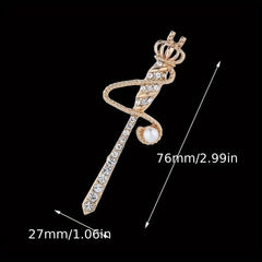 Men's Rhinestone Crown Scepter Brooch Clothing Accessory