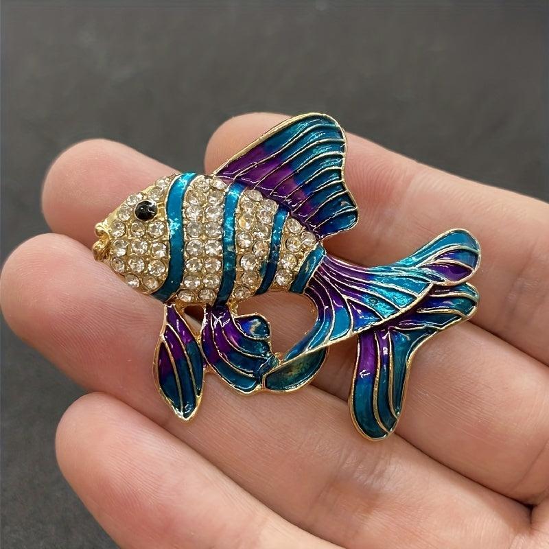 Colorful Rhinestone Fish Brooches Lapel Pin Backpack Hat Pin