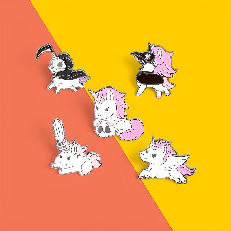 5pcs Cartoon Alloy Paint High Unicorn Brooch Pink Skull Pony Collar Pin