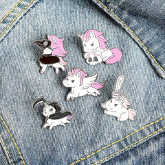 5pcs Cartoon Alloy Paint High Unicorn Brooch Pink Skull Pony Collar Pin