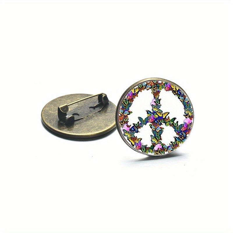Butterfly Peace Sign Photo Necklace Love Hippie Brooch Pins