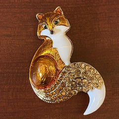Enamel Fox Brooch for Men Rhinestone Animal Party Pin