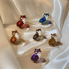 Enamel Fox Brooch for Men Rhinestone Animal Party Pin