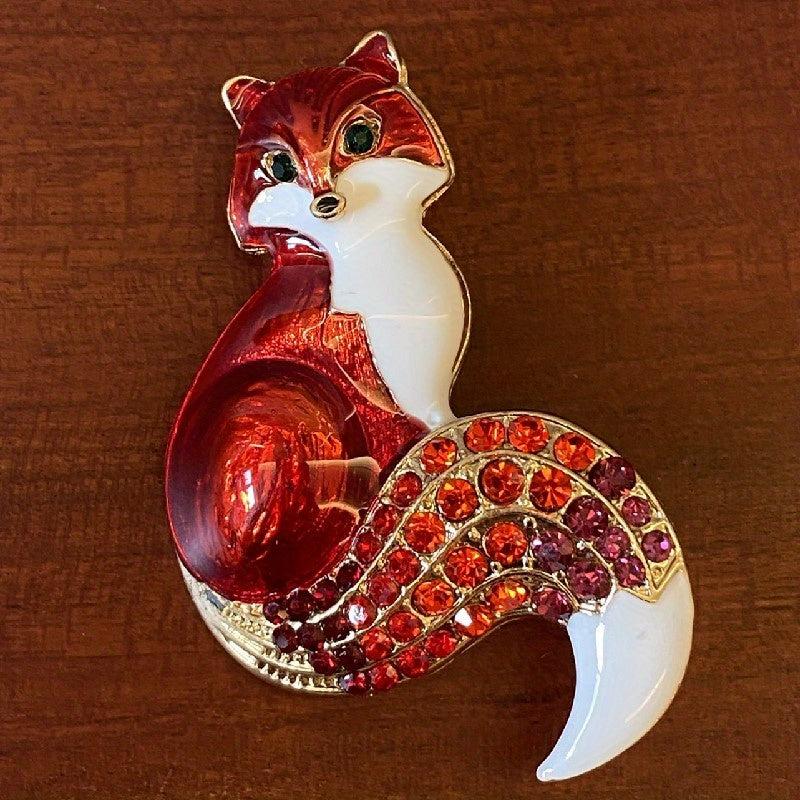 Enamel Fox Brooch for Men Rhinestone Animal Party Pin