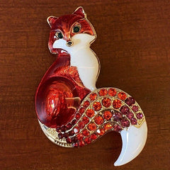 Enamel Fox Brooch for Men Rhinestone Animal Party Pin