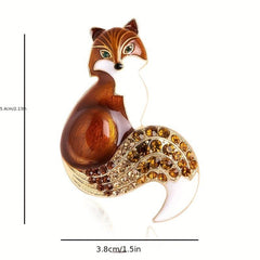 Enamel Fox Brooch for Men Rhinestone Animal Party Pin