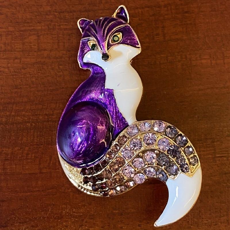 Enamel Fox Brooch for Men Rhinestone Animal Party Pin