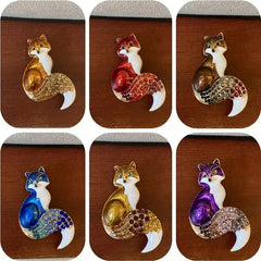 Enamel Fox Brooch for Men Rhinestone Animal Party Pin