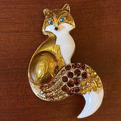 Enamel Fox Brooch for Men Rhinestone Animal Party Pin