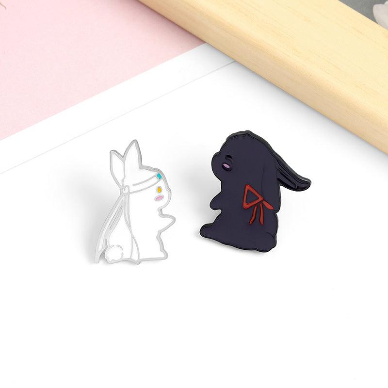 2pcs Cartoon And Rabbit Brooches Enamel Baking Varnish Rabbit Pin Collar