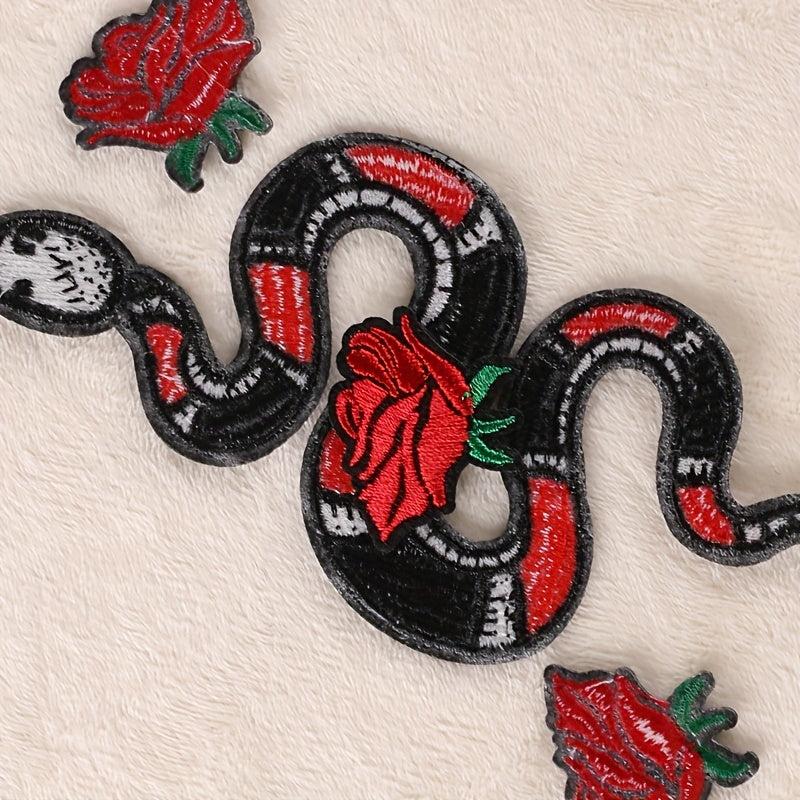 4pcs Boys Snake Flower Embroidery DIY Patch for Clothes B