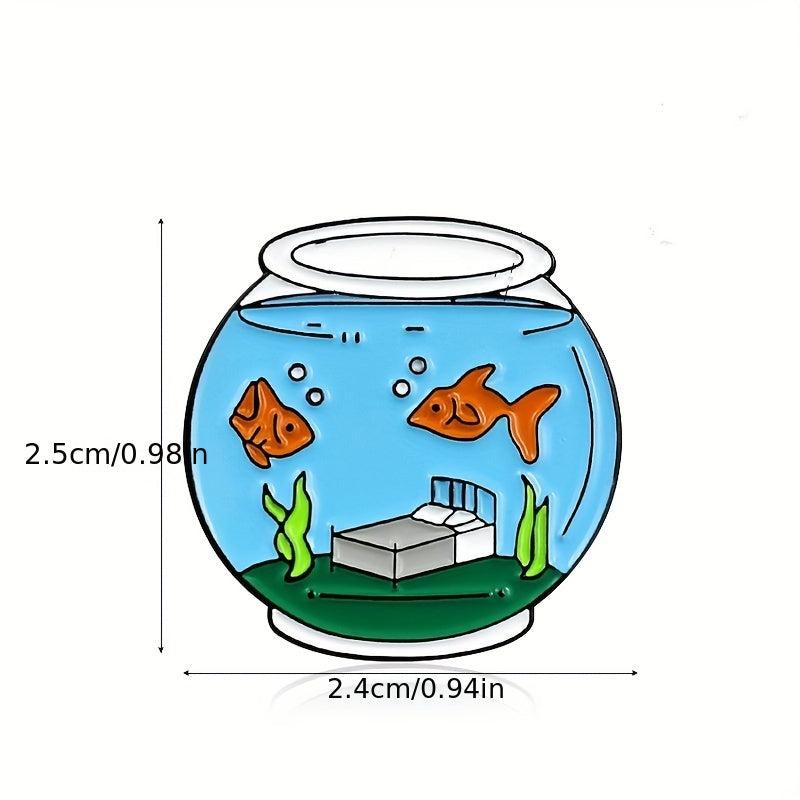 Cartoon Fish Tank Brooch with Seaweed Design