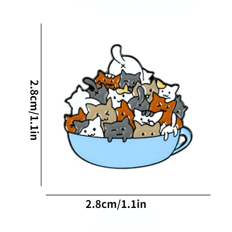 Cat in Bowl Brooch Pin - Playful Kitten Jewelry Accessory