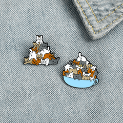 Cat in Bowl Brooch Pin - Playful Kitten Jewelry Accessory