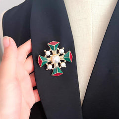 Vintage Baroque Enamel Pearl Brooch Retro Court Cross Brooch Pin
