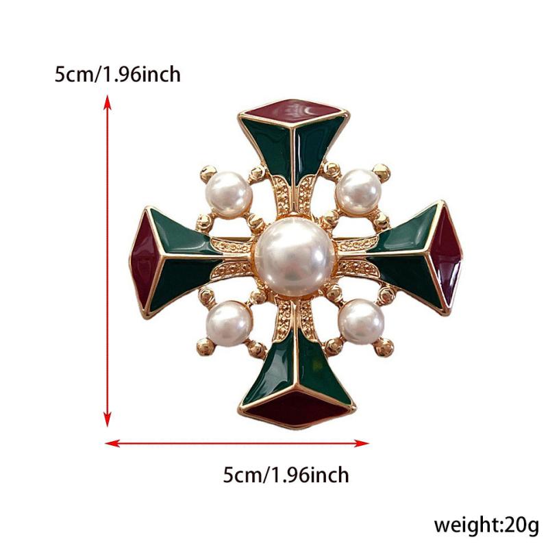Vintage Baroque Enamel Pearl Brooch Retro Court Cross Brooch Pin