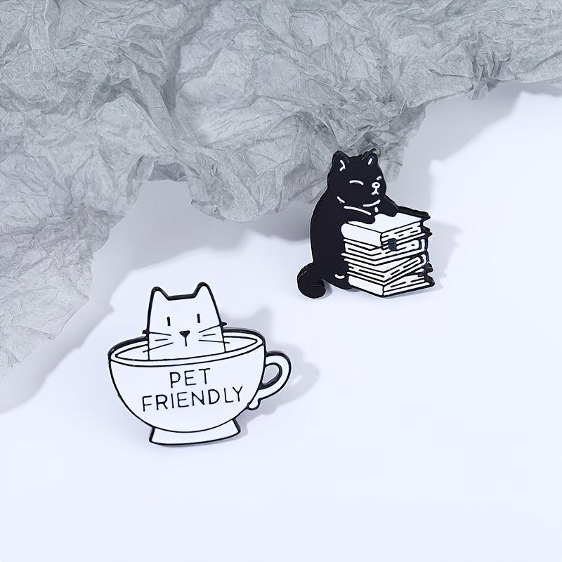 2pcs Pet Friendly Enamel Pin & Cat Brooch Mug Lapel Badges Animal Jewelry