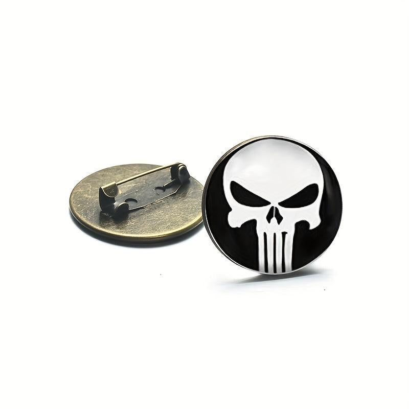 Skull Round Circle Button Men's Brooch Pin