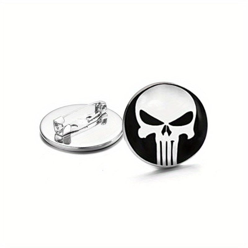 Skull Round Circle Button Men's Brooch Pin
