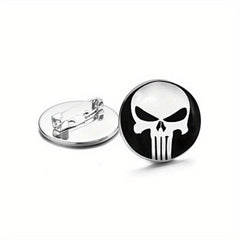 Skull Round Circle Button Men's Brooch Pin