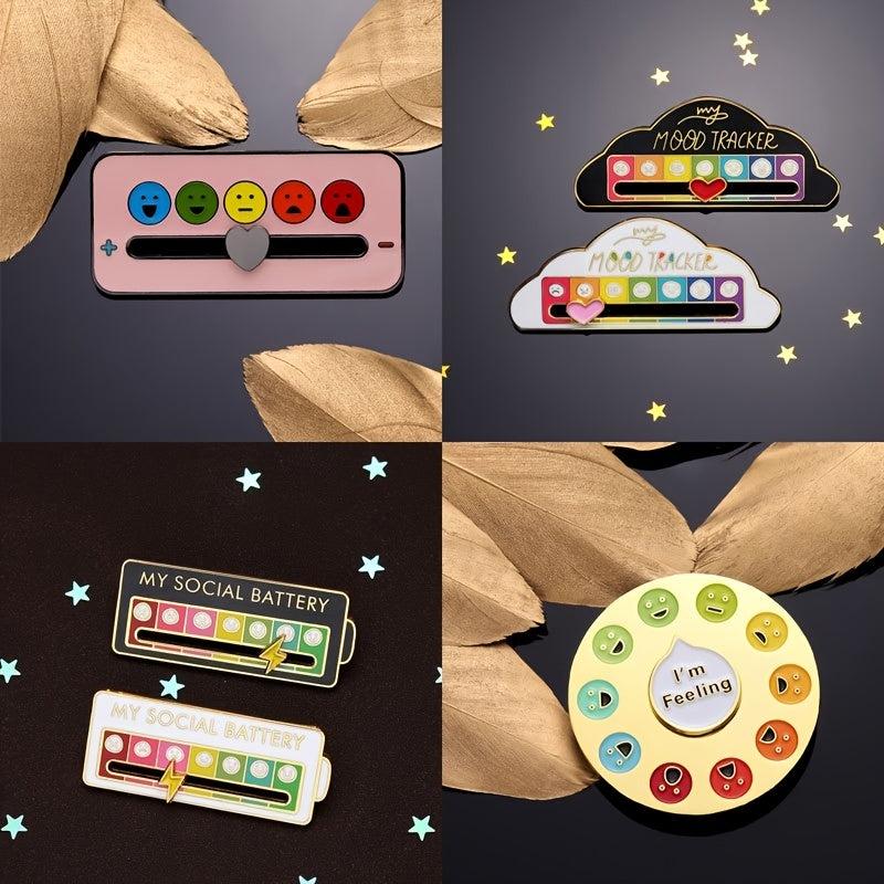 Rotating Rainbow Emotions Enamel Pins Social Mood Tracker Brooch