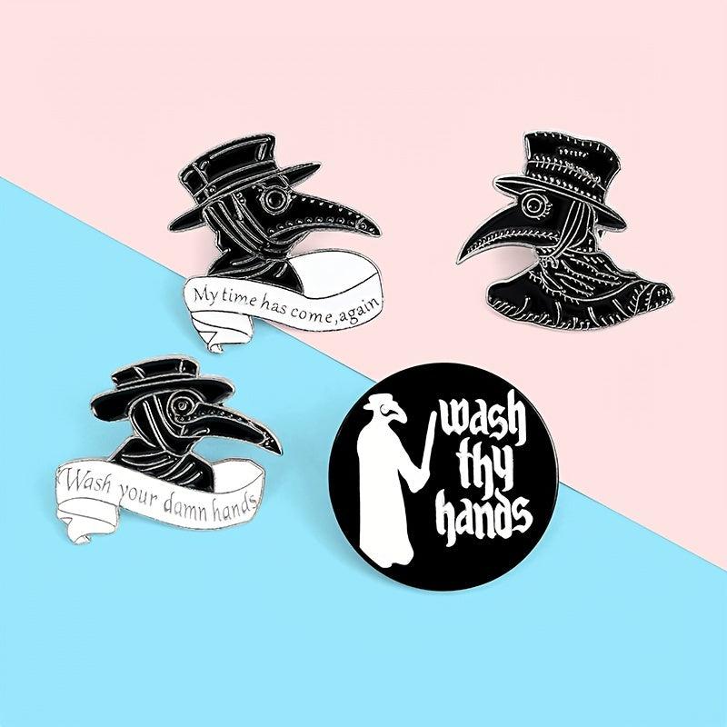 4pcs Plague Doctor Enamel Pins Set Gothic Punk Pins For Jackets Hats