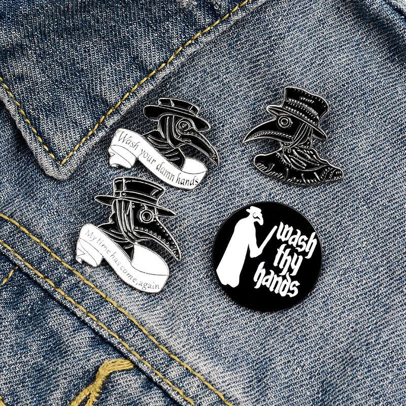 4pcs Plague Doctor Enamel Pins Set Gothic Punk Pins For Jackets Hats
