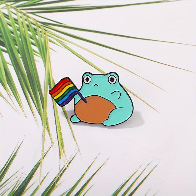 Frog Pattern Brooch with Colorful Flag Electroplating Pin
