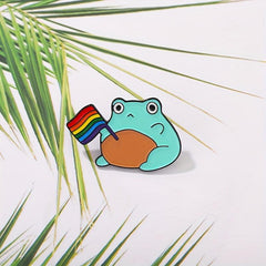 Frog Pattern Brooch with Colorful Flag Electroplating Pin