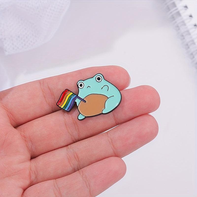 Frog Pattern Brooch with Colorful Flag Electroplating Pin